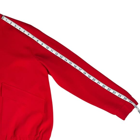 Chico's Clean Crepe Bomber Jacket Lightweight Red Polka Dot Lining Size 1 Zipper - Picture 8 of 11